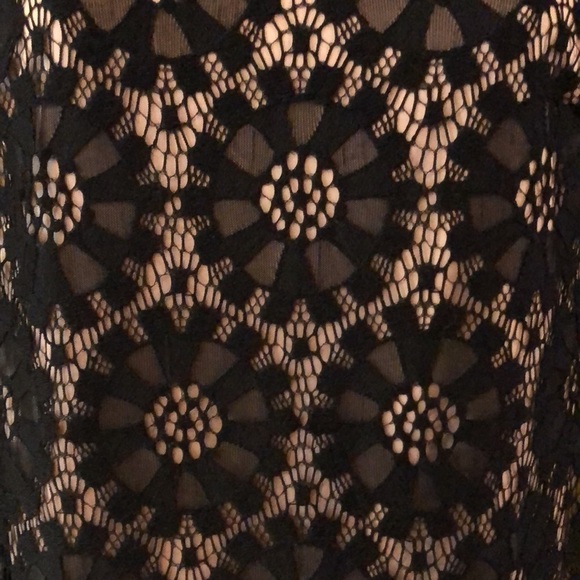 Eliza J Sheath Black Dress Embroidered Lace 3/4 Sleeves Size 8 Classy High Neck - Picture 4 of 16